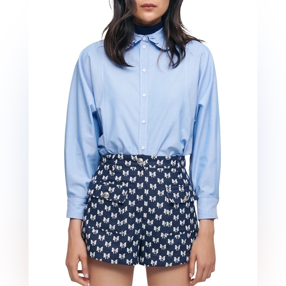 Maje Ionala Bow Jacquard Shorts in Navy and White - Size 34 (US XS)